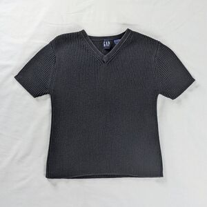 Y2k Gap Black Ribbed Short Sleeve Crop V Neck Sweater